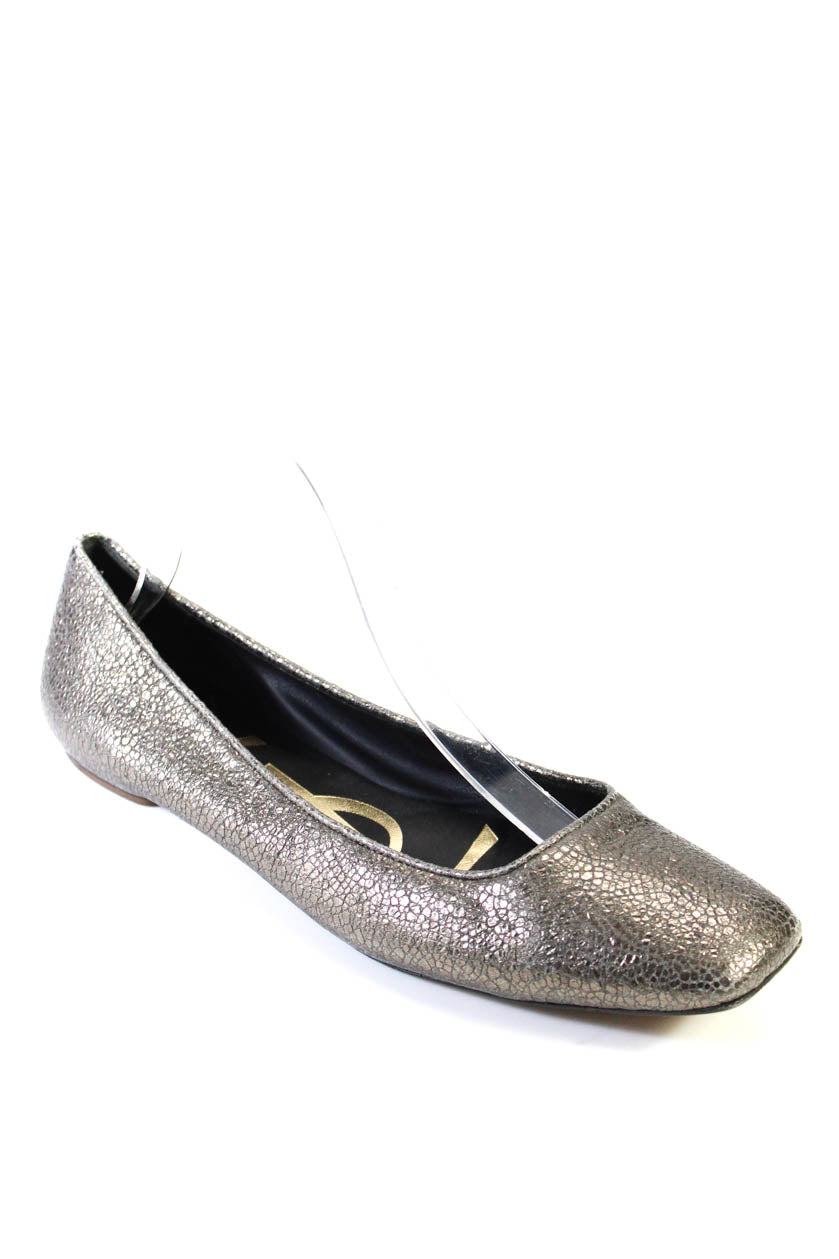Yves Saint Laurent Women's Square Toe Leather Ballet Flat Shoe Gray 7808485163068