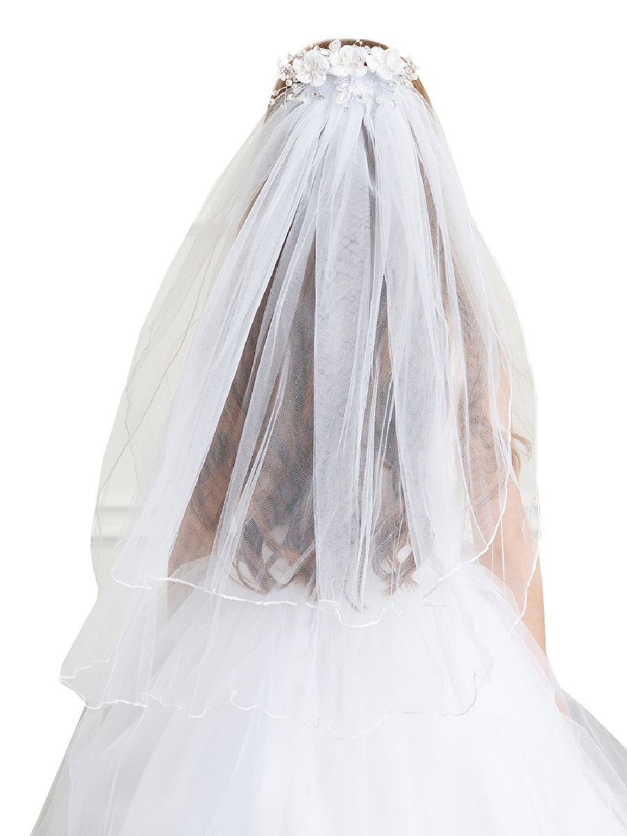 Girls White Precious Pearl Rhinestone Flower Comb Veil