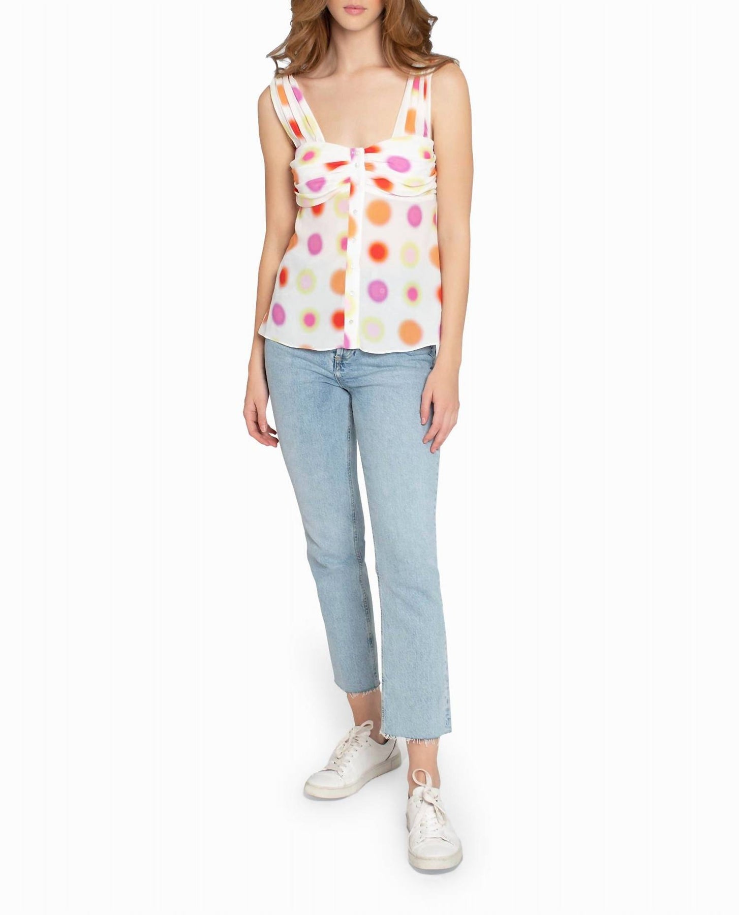 Radiant Aura Silk Top In White Aura Dot 7686696730684