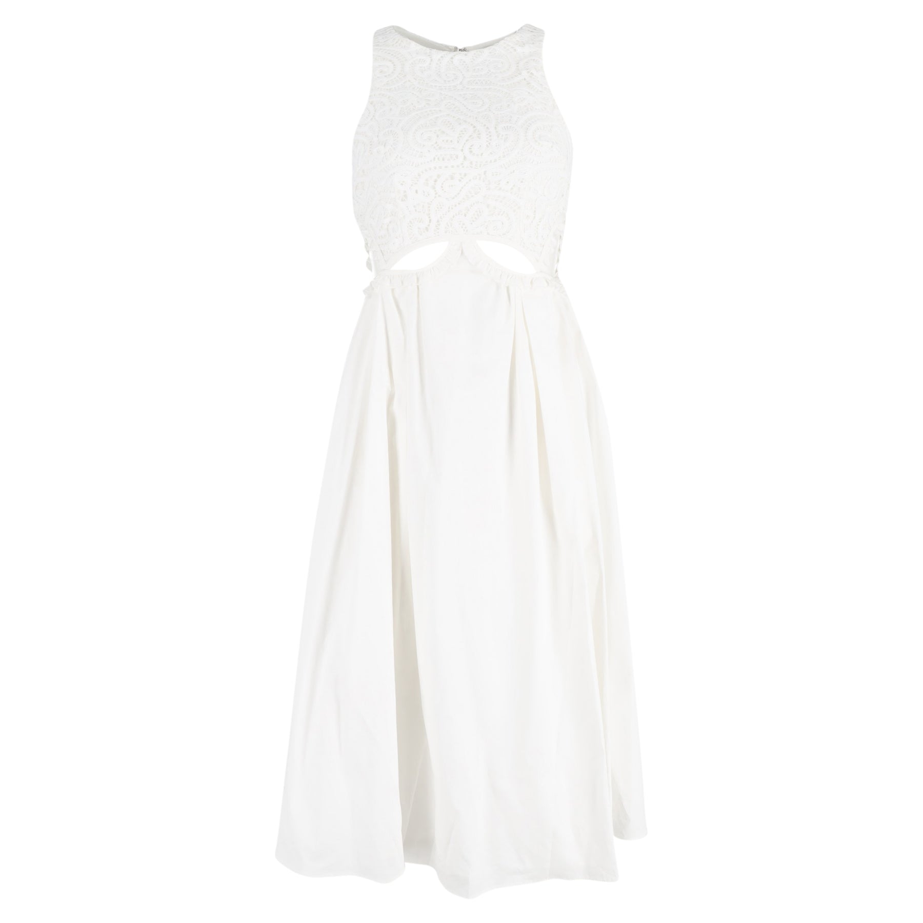 Self-Portrait Lace-Trimmed Cutout Maxi Dress in White Cotton 7826365710396