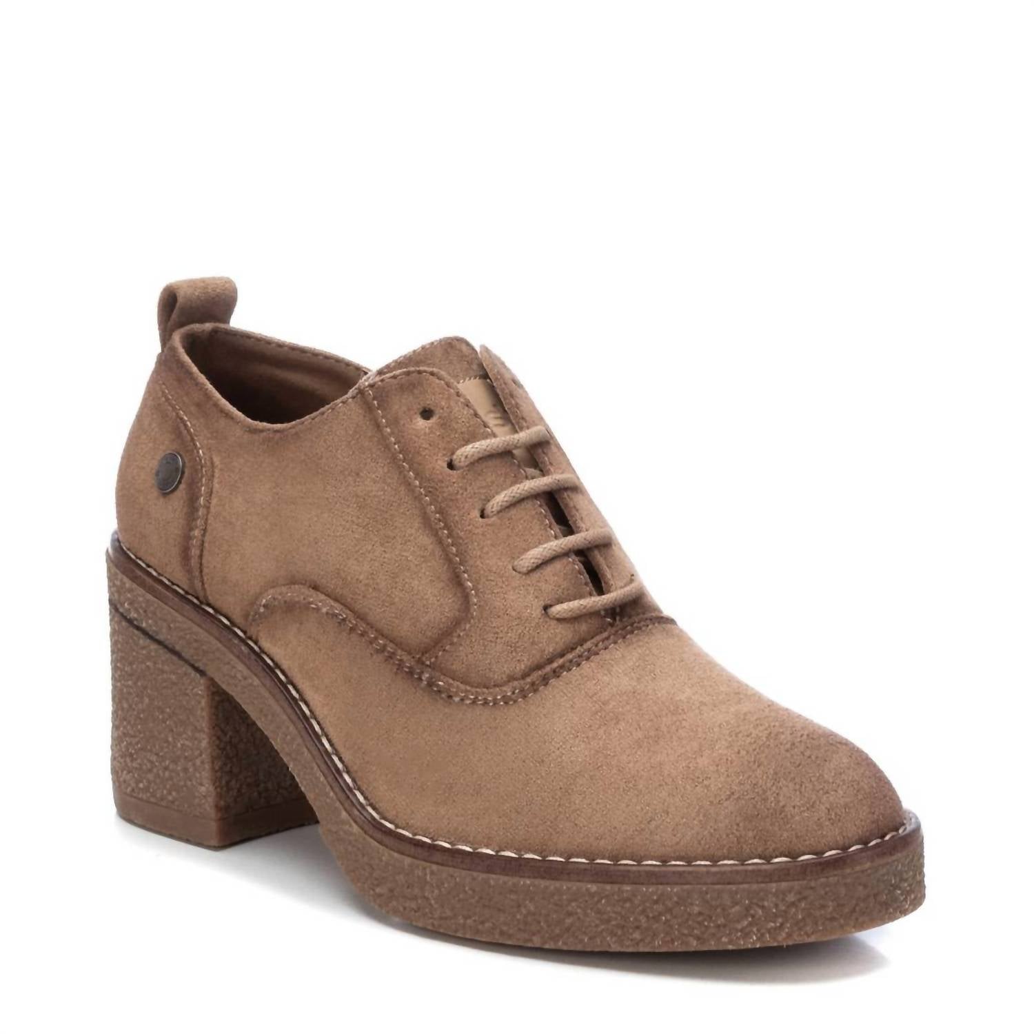 Women's Suede Heeled Oxfords In Taupe 7745074233404