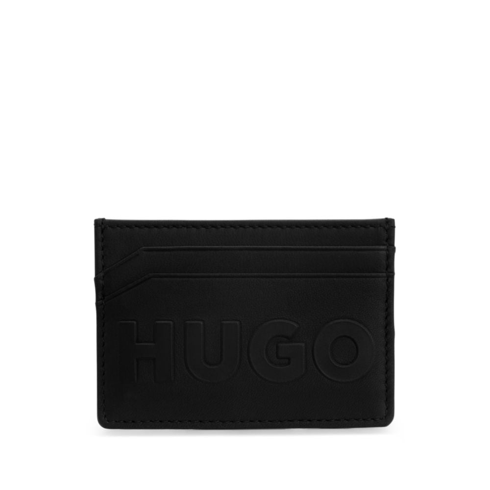 Leather card holder with raised logo