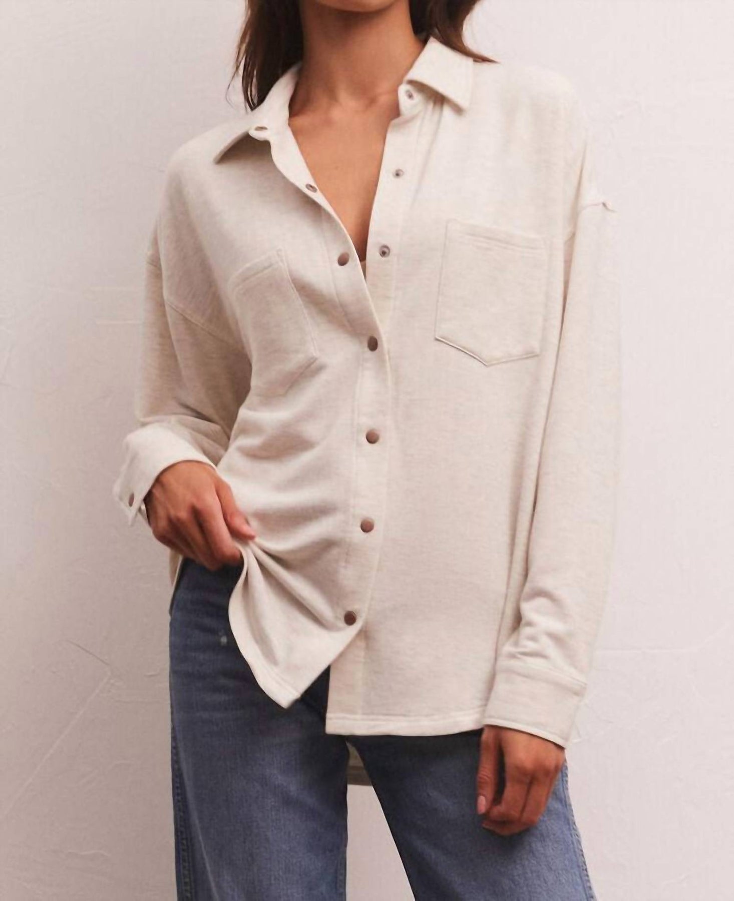 Wfh Modal Shirt Jacket In Light Oatmeal
