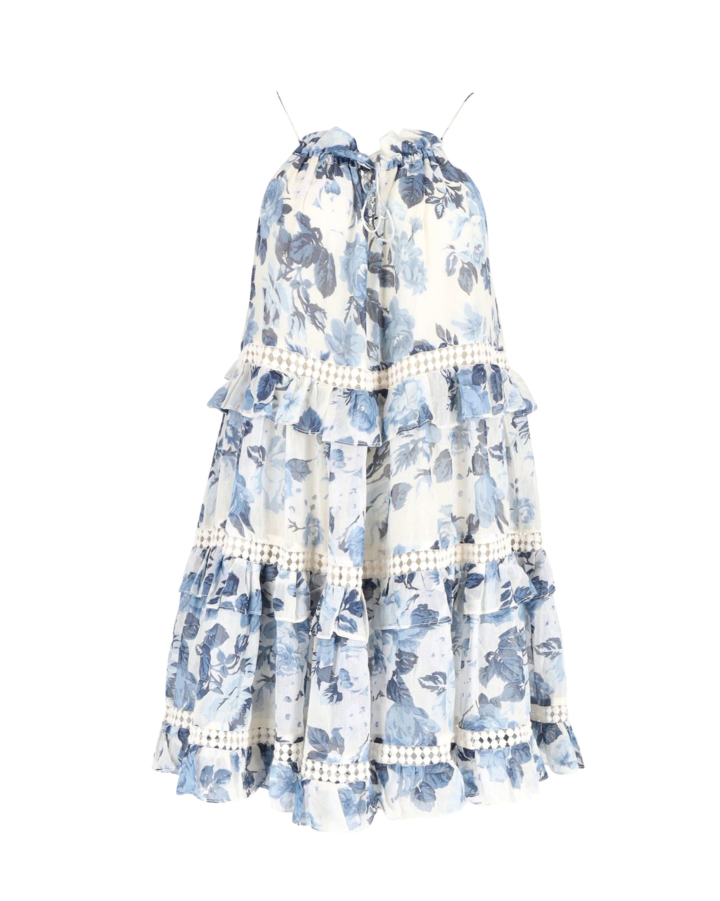 Zimmermann Tiered Sleeveless Dress in Blue Floral Print Silk 7802205601852