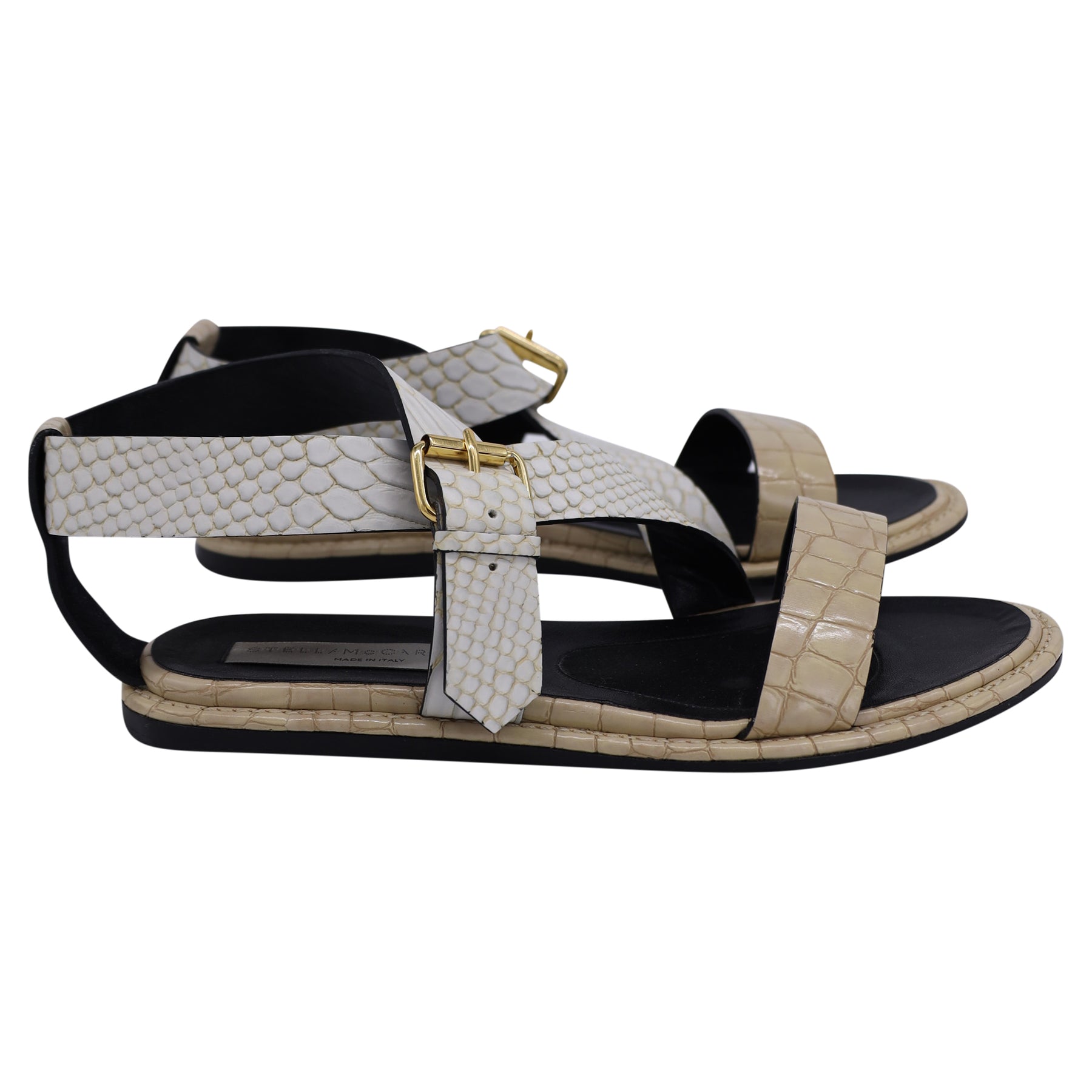 Stella McCartney Crisscross Sandals in White Textured Leather