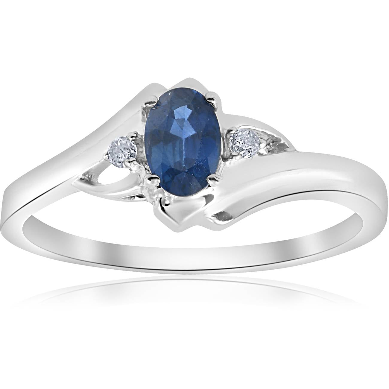 1/2ct Oval Blue Sapphire Diamond Ring 14K White Gold 7688341684284