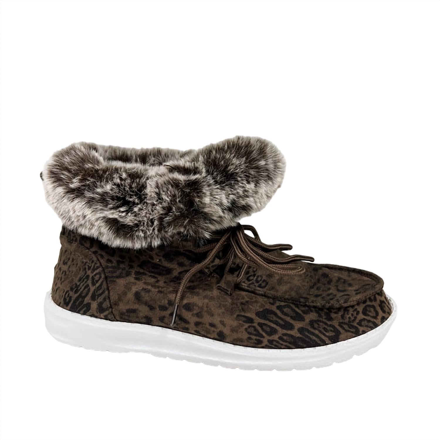 Women's Fancy Leopard Faux Fur Lined High Top Shoes In Taupe