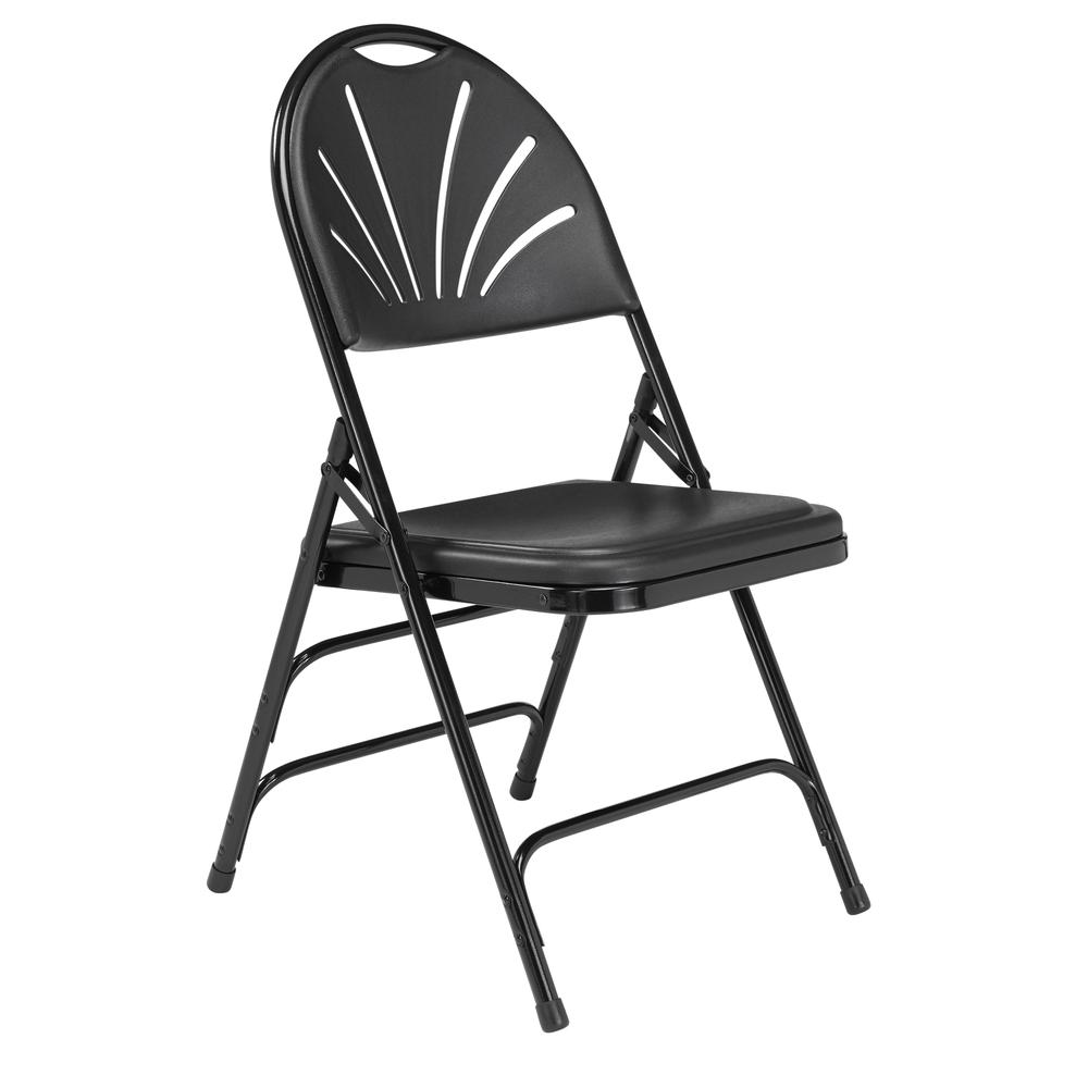 NPS 1100 Series Deluxe Fan Back With Triple Brace Double Hinge Folding Chair, Black (Pack of 4)