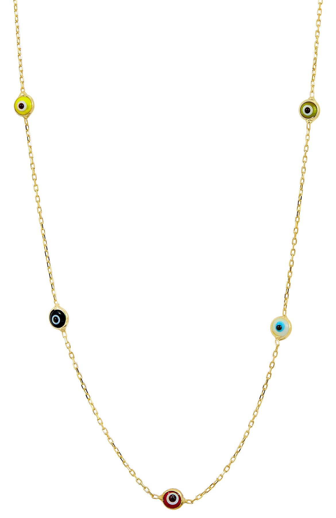 18K GOLD OVER STERLING SILVER MULTI COLOR EVIL EYE NECKLACE