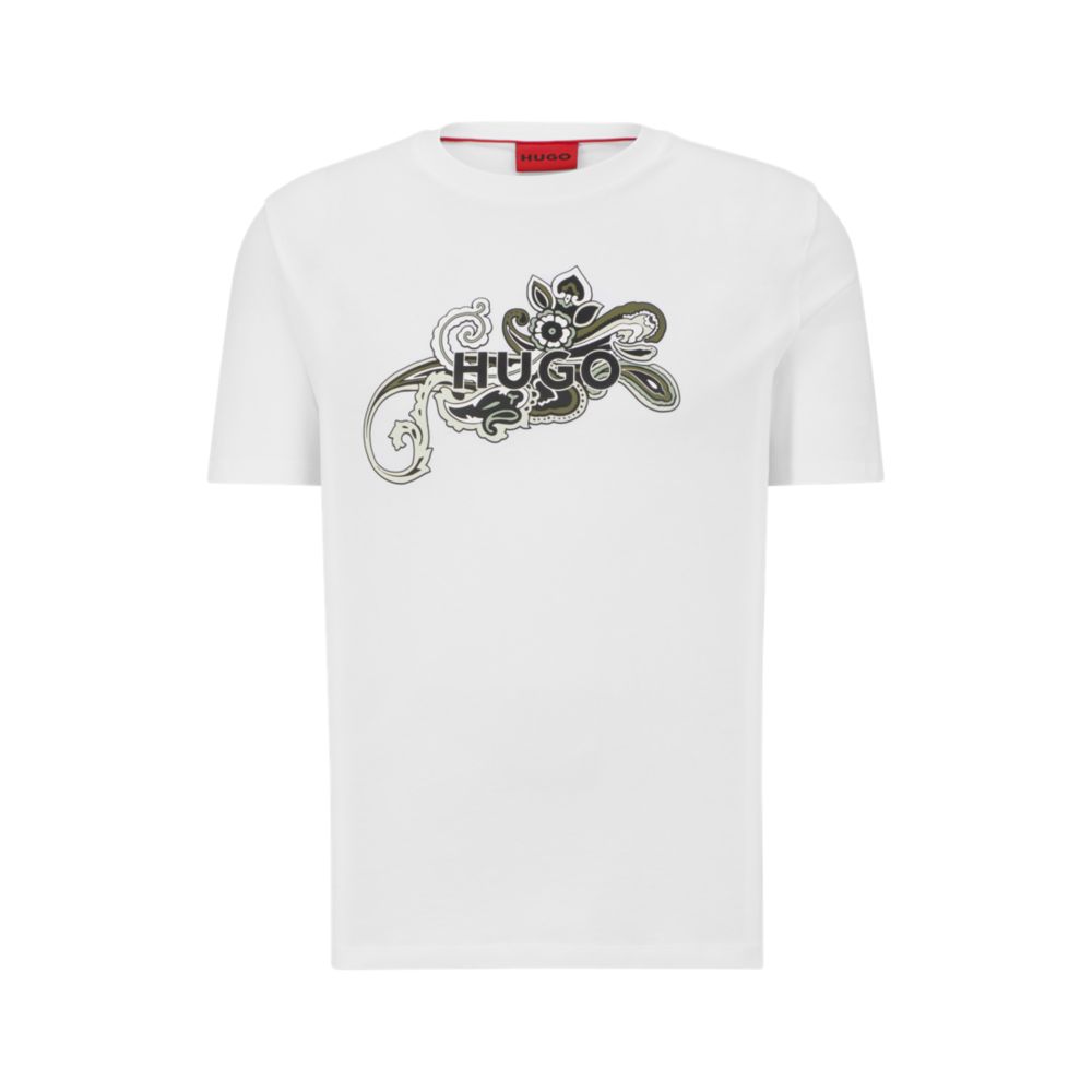 Cotton-jersey T-shirt with paisley motif and logo