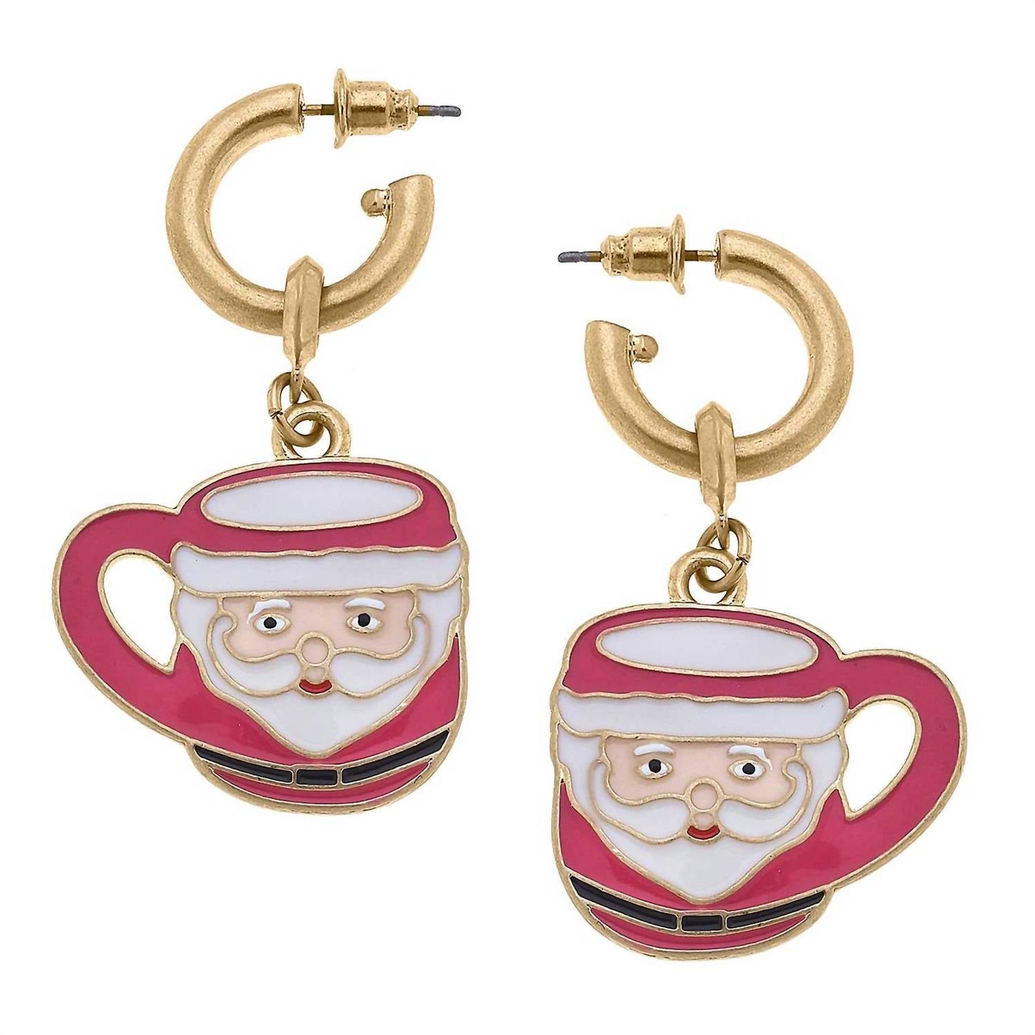 Women's Noelle Santa Mug Earrings In Pink/white