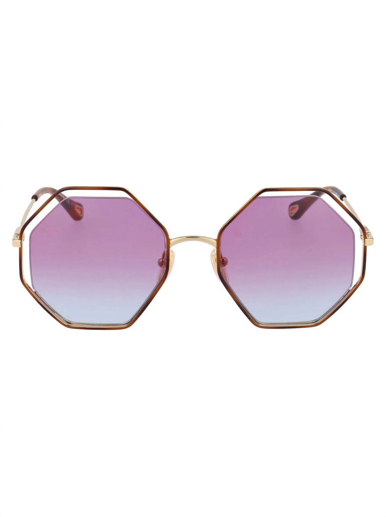 Women's Iconic Octagonal Sunglasses In Havana And Gold With Ombre Lenses