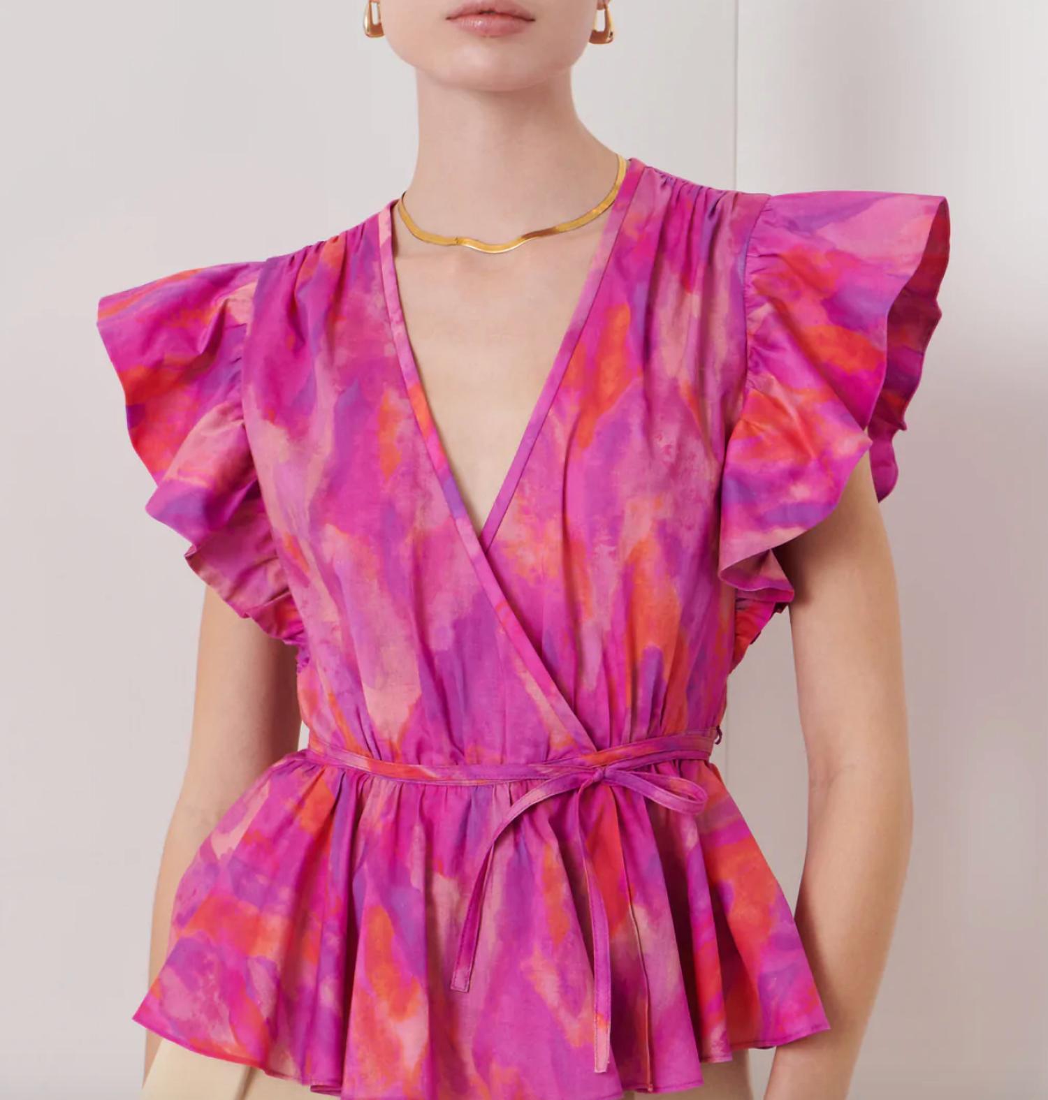 Ember V-Neck Wrap Top In Fuchsia Multi 7264418201660