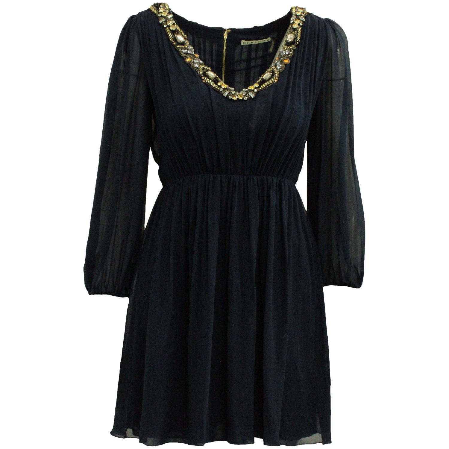 Alice & Olivia Sequin Neck Dress in Navy Blue Silk 7826351358012