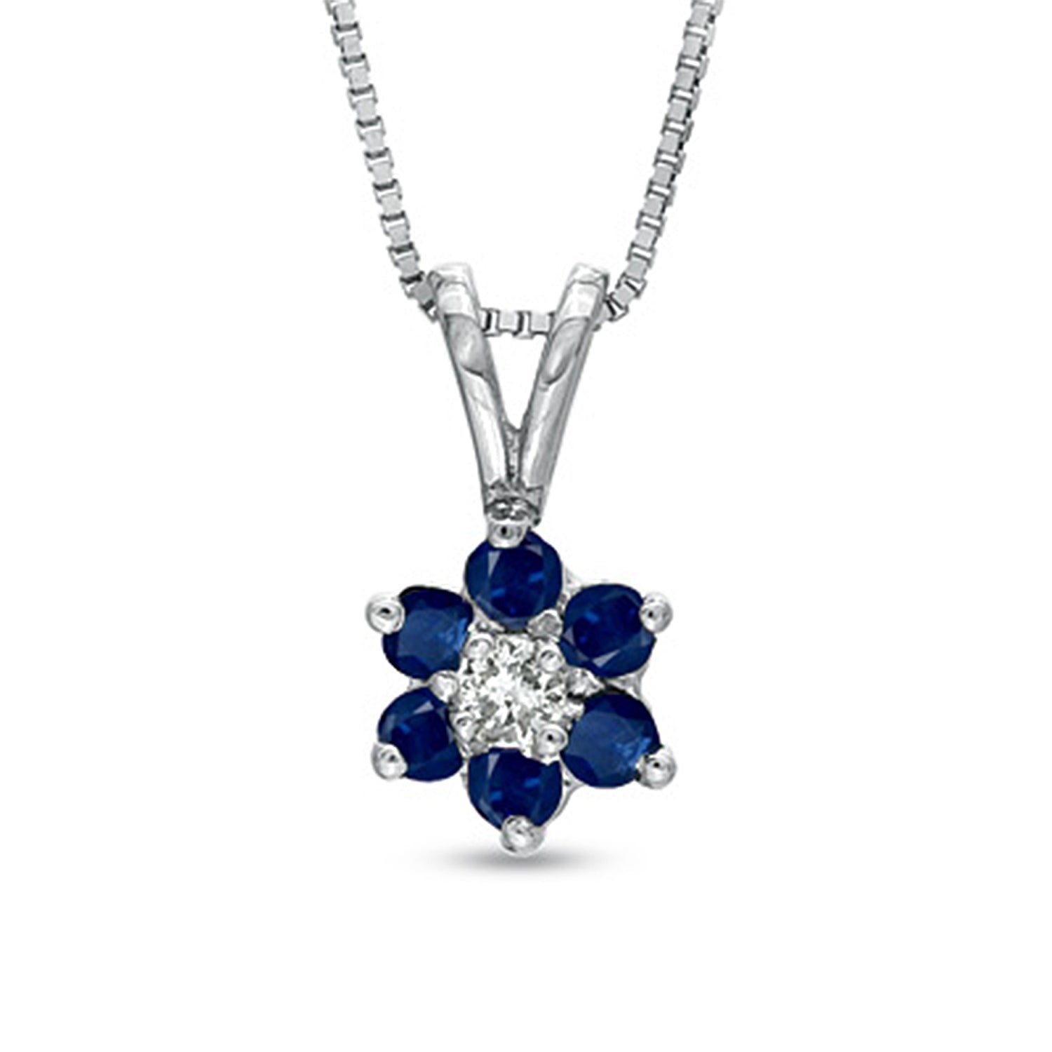 0.24ct tw Flower Cluster Diamond and Sapphireh Pendant 14k Gold