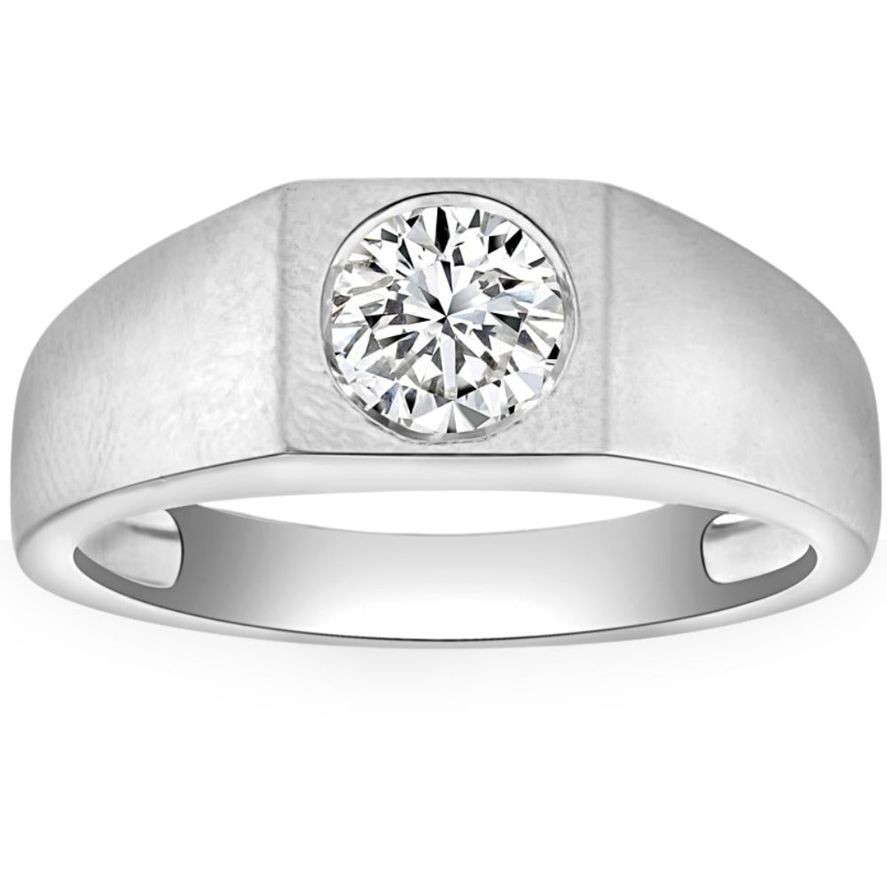 1 Ct Solitaire Lab Grown Men's Diamond Wedding Ring in 10k White Gold 7686699712572