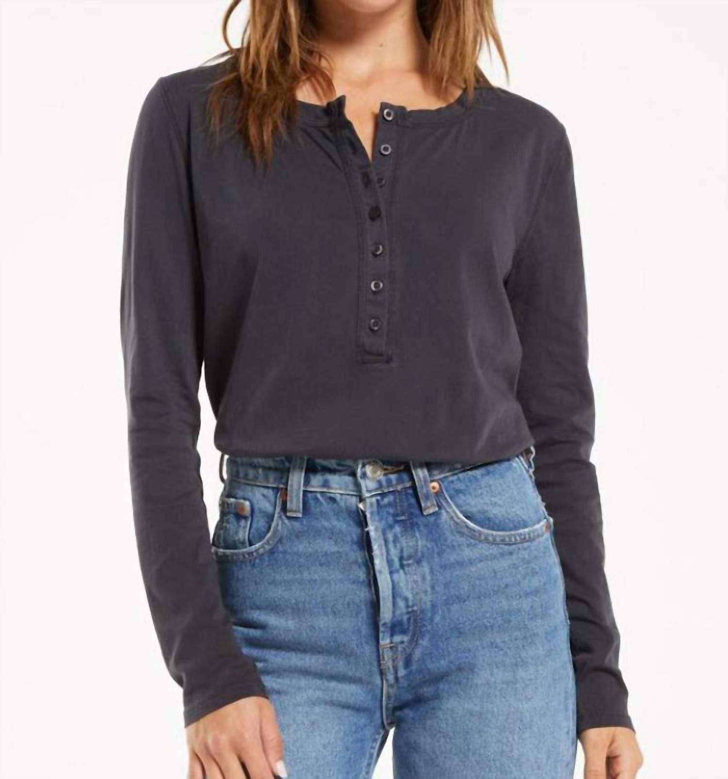 Andren Organic Long Sleeve Tee In Washed Black