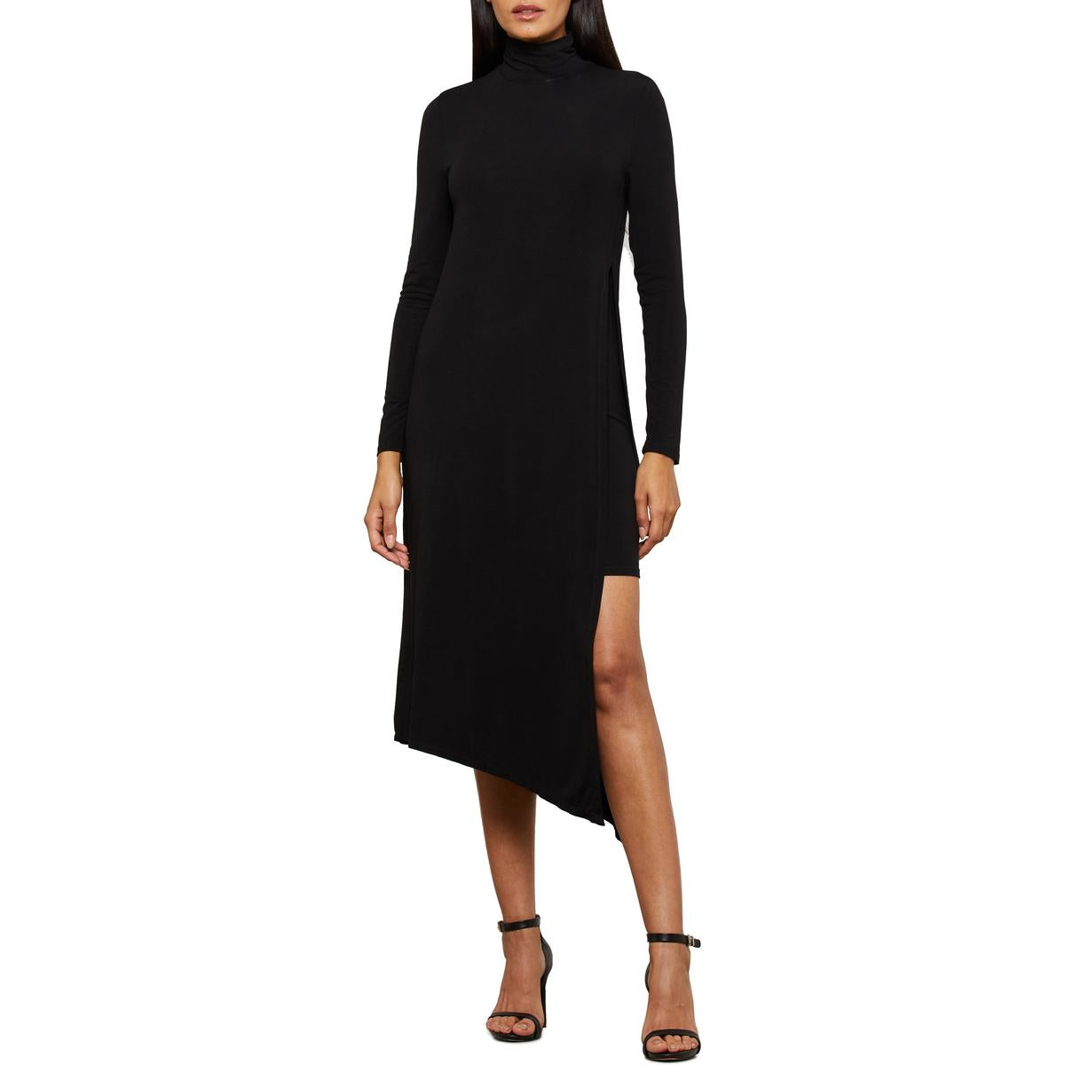Turtleneck Asymmetric Midi Dress