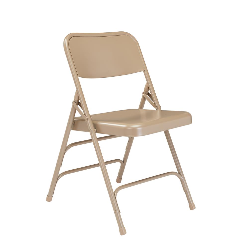 NPS 300 Series Deluxe All-Steel Triple Brace Double Hinge Folding Chair, Beige (Pack of 4)