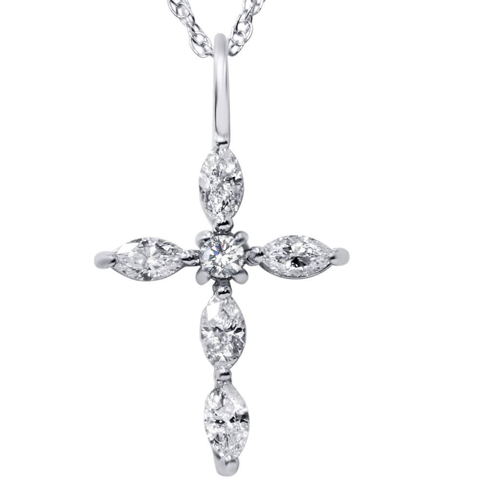 1/3ct Marquise Diamond Cross Pendant 14K White Gold 7686747193404