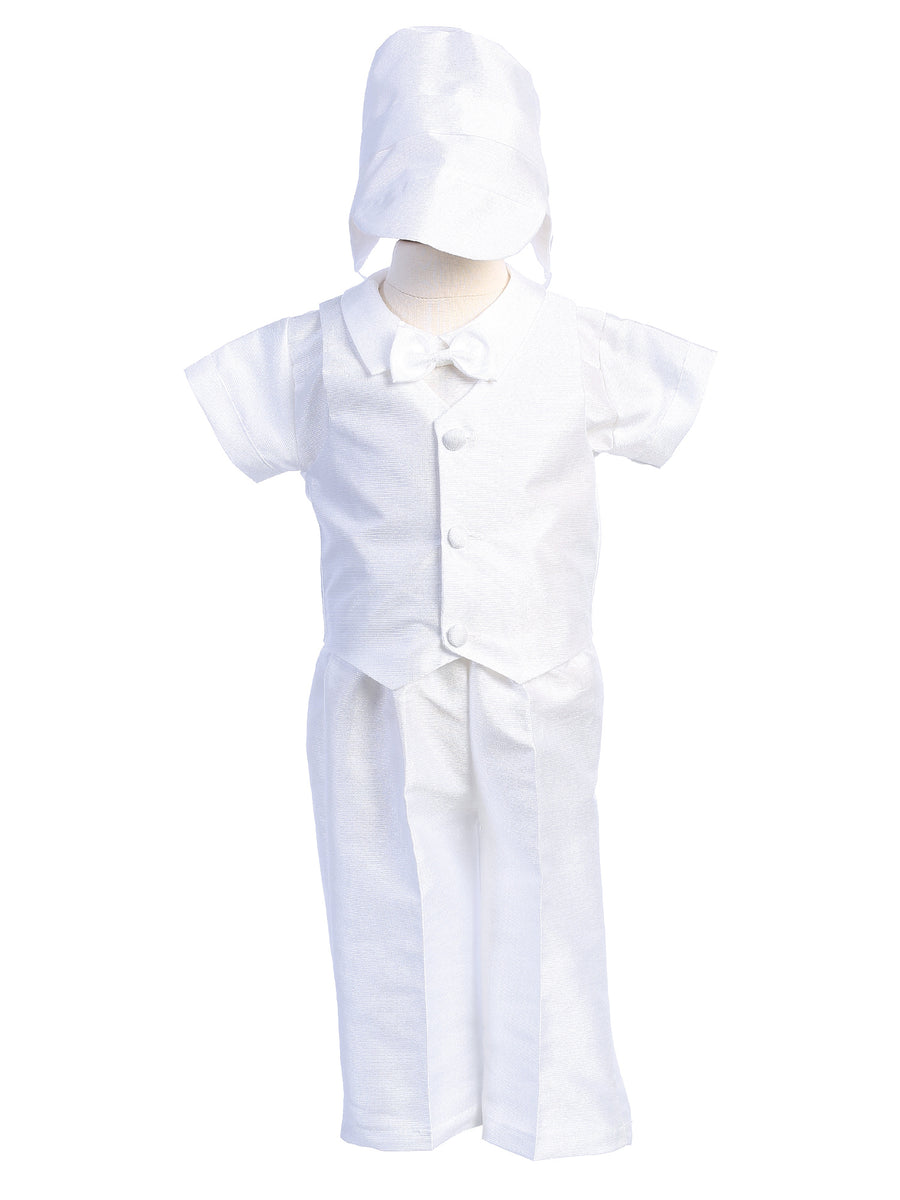 Boys White Poly Bengaline Romper Gown Christening Outfit 3 Months-3T