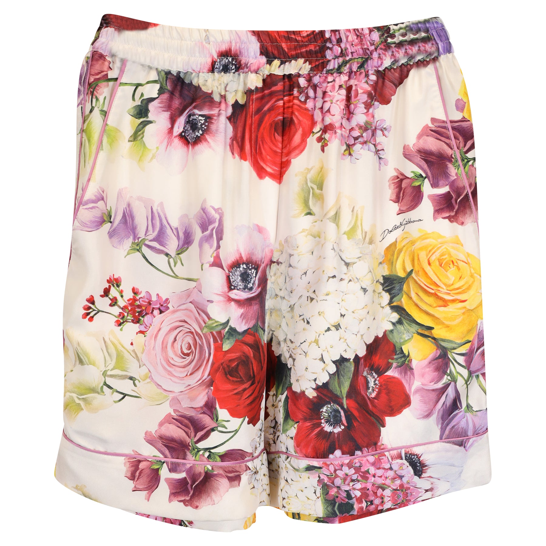 Dolce & Gabbana Elasticated Shorts in Floral Print Silk 7744878215228