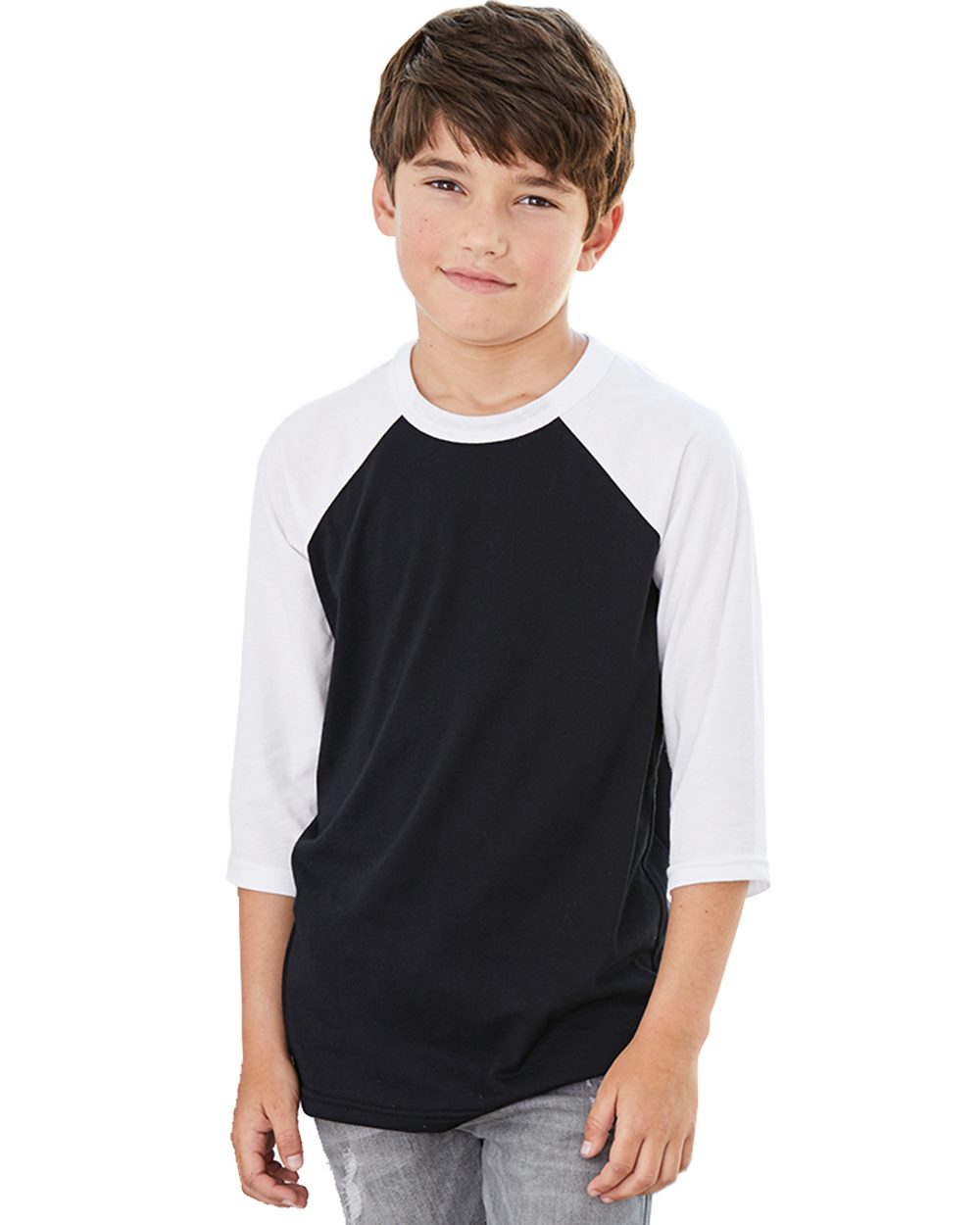 BELLA + CANVAS Youth Three-Quarter Sleeve Baseball Tee