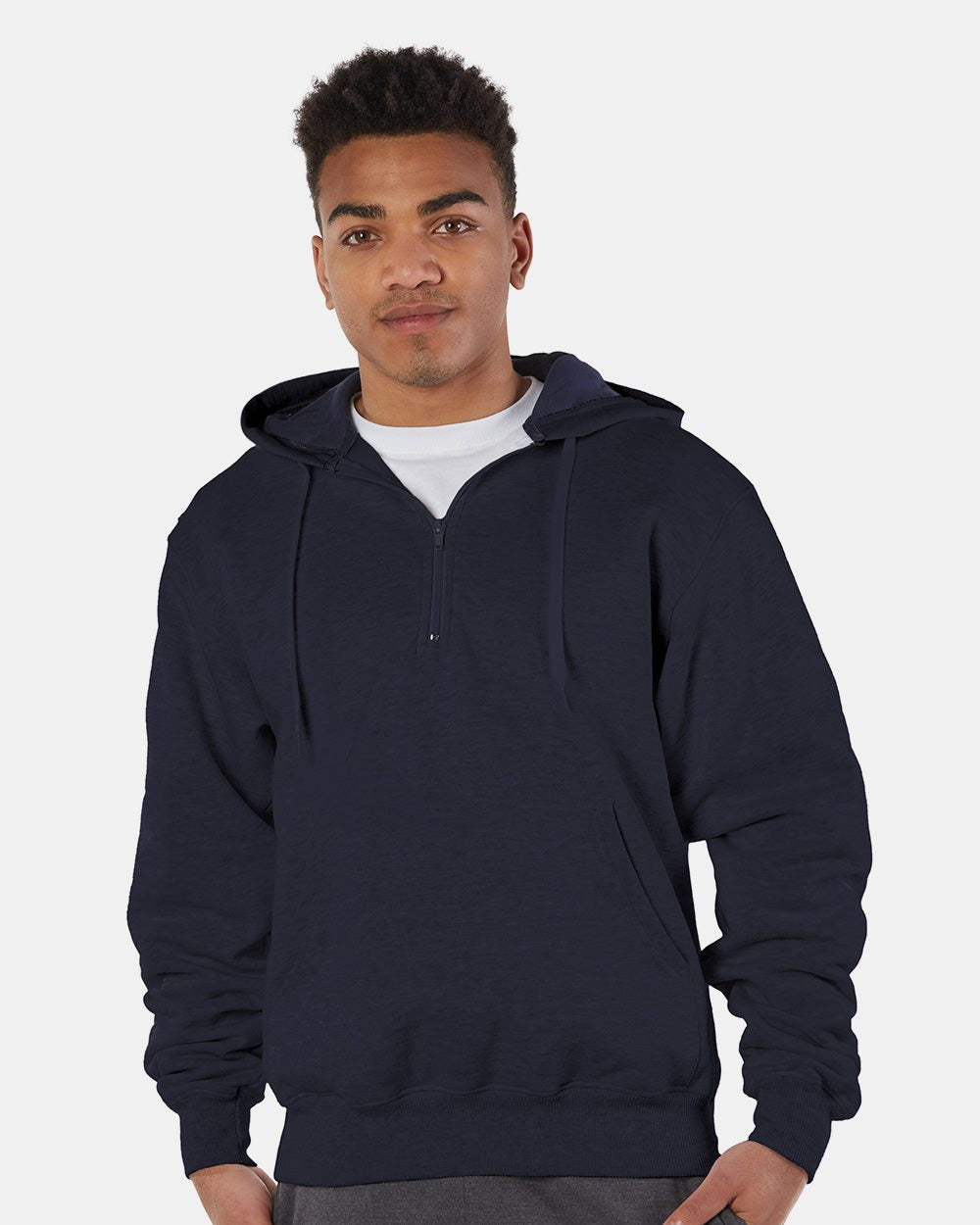 Champion Men's Cotton Max Hooded Quarter-Zip Sweatshirt