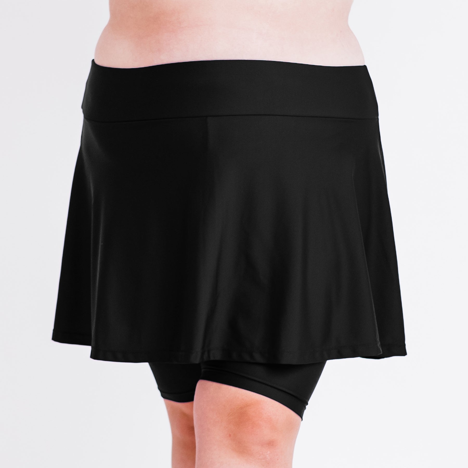 Women's Plus Flared Mid-Thigh Swim Skirt With Bike Shorts 7761349345340