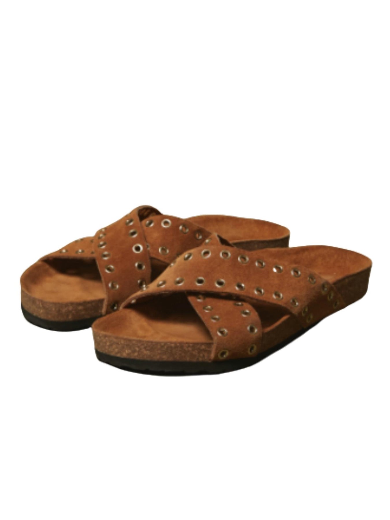 Edna Eyelet Sandal In Camel Suede