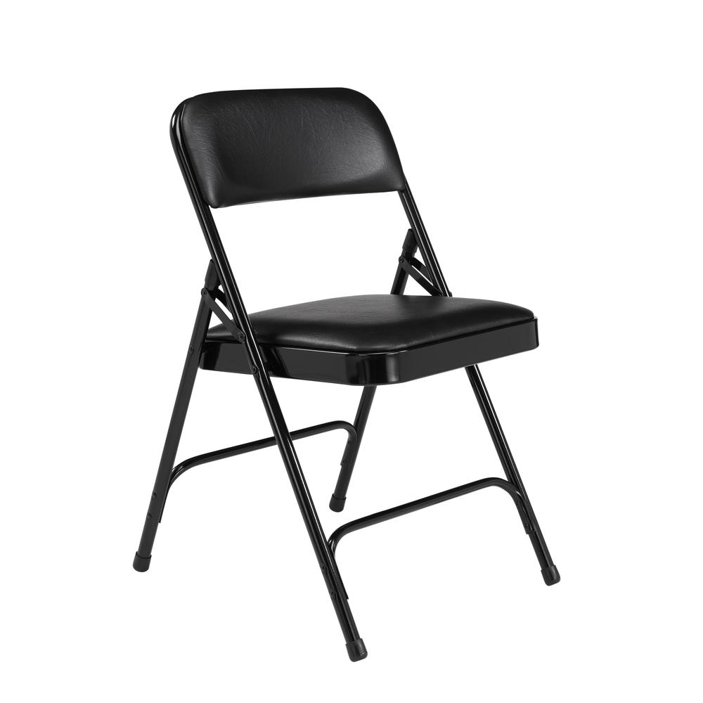 NPS 1200 Series Premium Vinyl Upholstered Double Hinge Folding Chair, Caviar Black (Pack of 4)