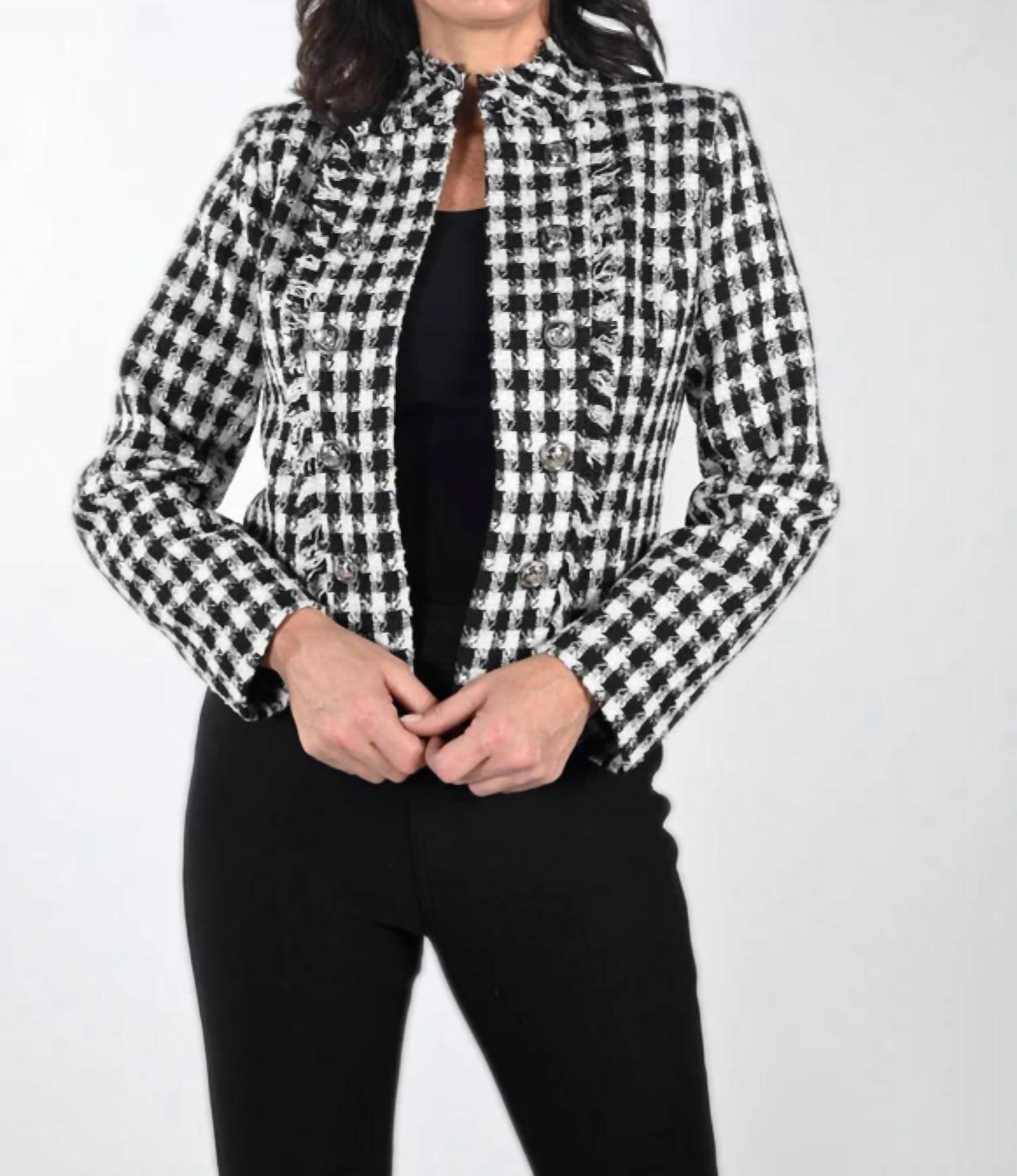 Textured Metallic Knit Jacket In Black/white 7264434159676