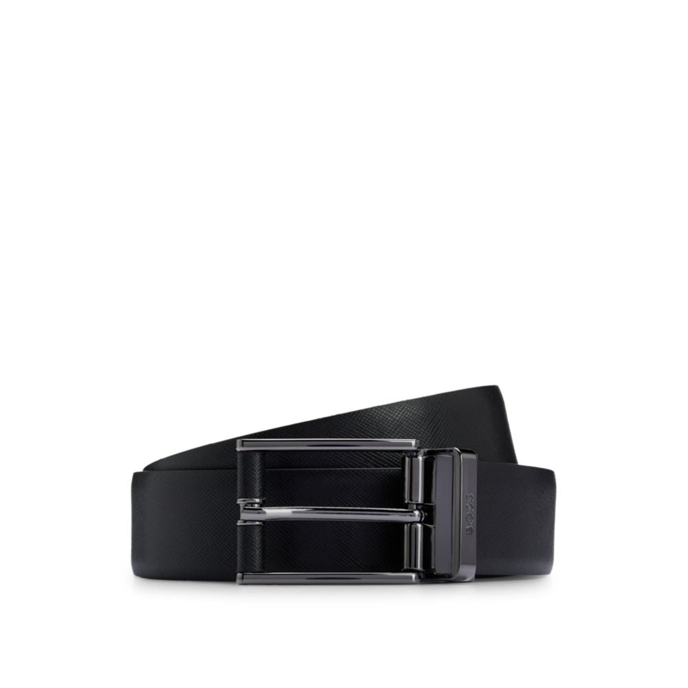 Reversible belt in smooth and structured Italian leather
