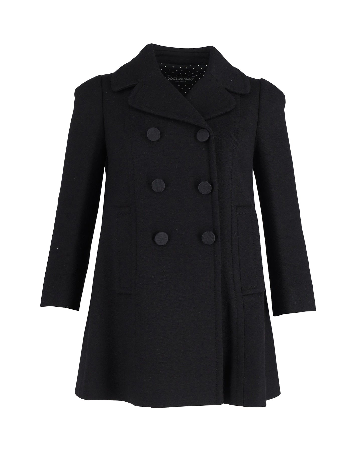 Dolce & Gabbana Short Double-Breasted Coat in Black Lana Vergine 7802216251452