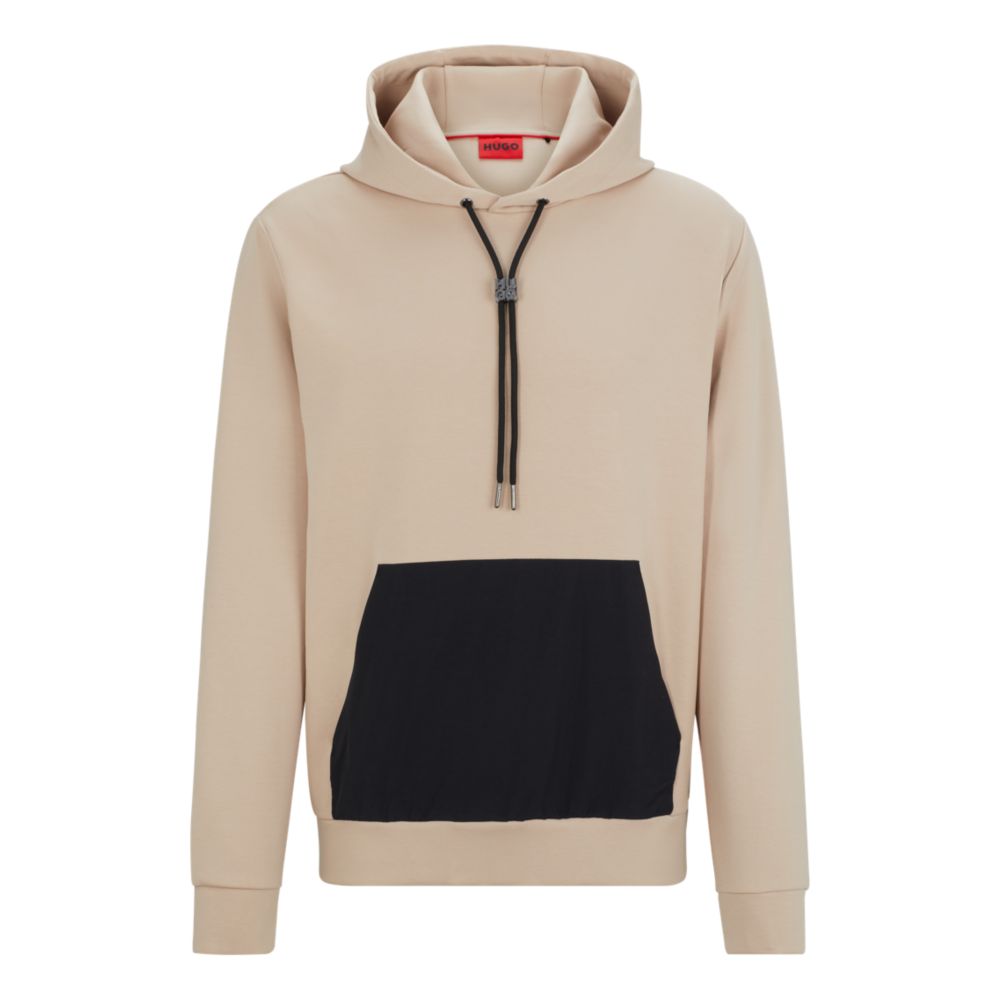 Relaxed-fit hoodie in stretch cotton with contrast pocket