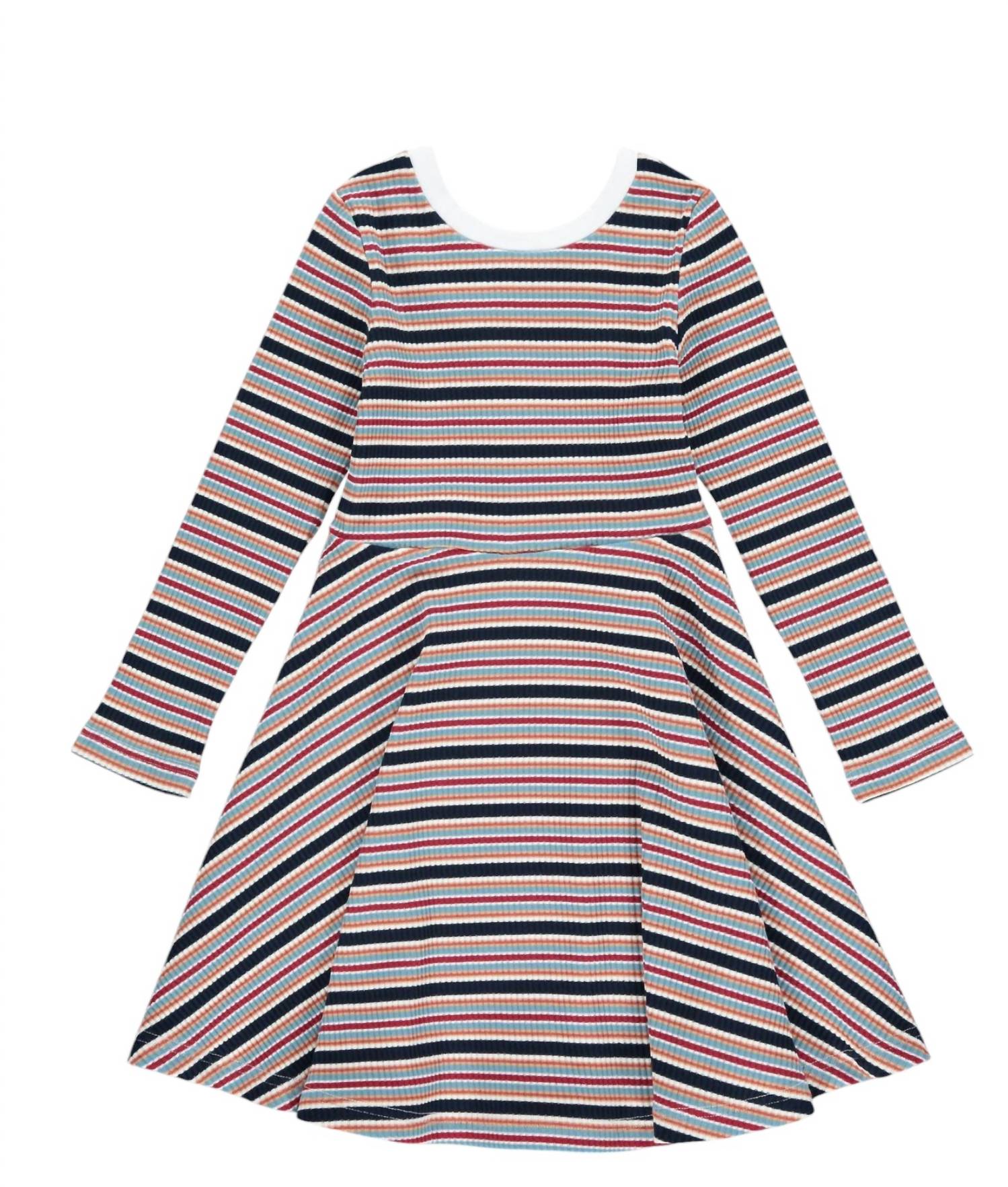 Girl's Abbey Jersey Dress In Blue Mult-Stripe 7772143845436