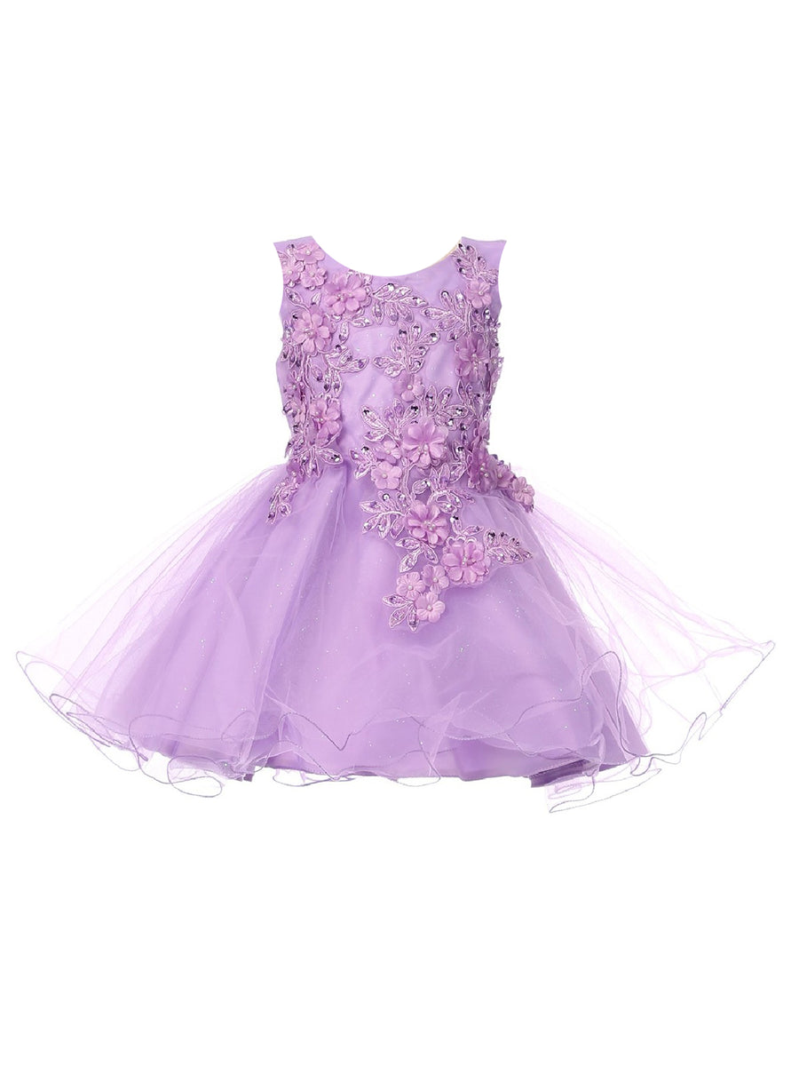 Baby Girls Lilac 3D Floral Lace Flower Girl Dress 6-24M