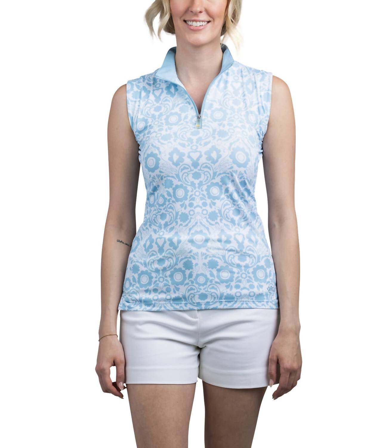 1/4 Zip Sleeveless Sun Shirt In Light Blue And White Floral 7760328032316