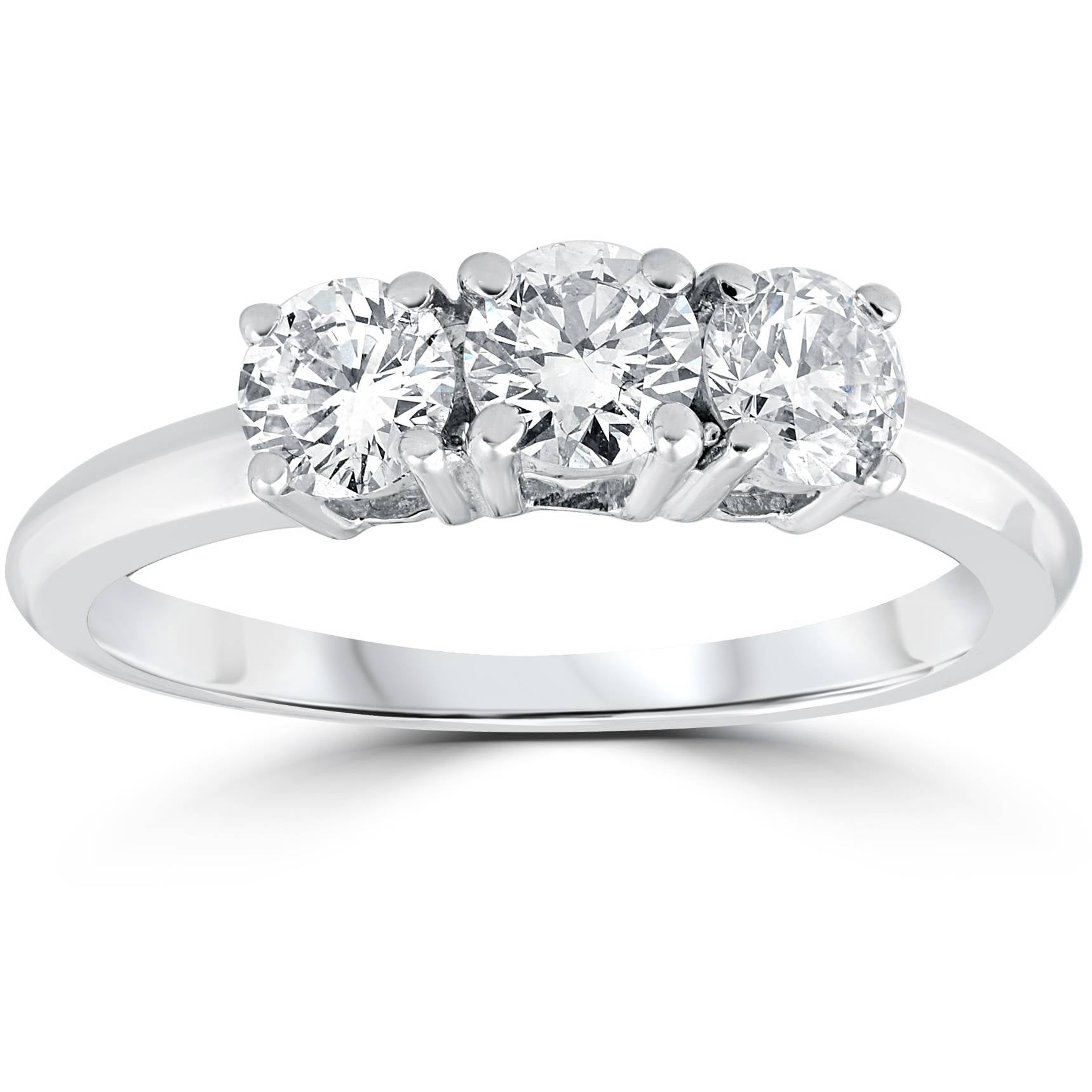 1 Carat 3-Stone Diamond Engagement Ring Solitaire Round Cut 14k White Gold 7688372846652