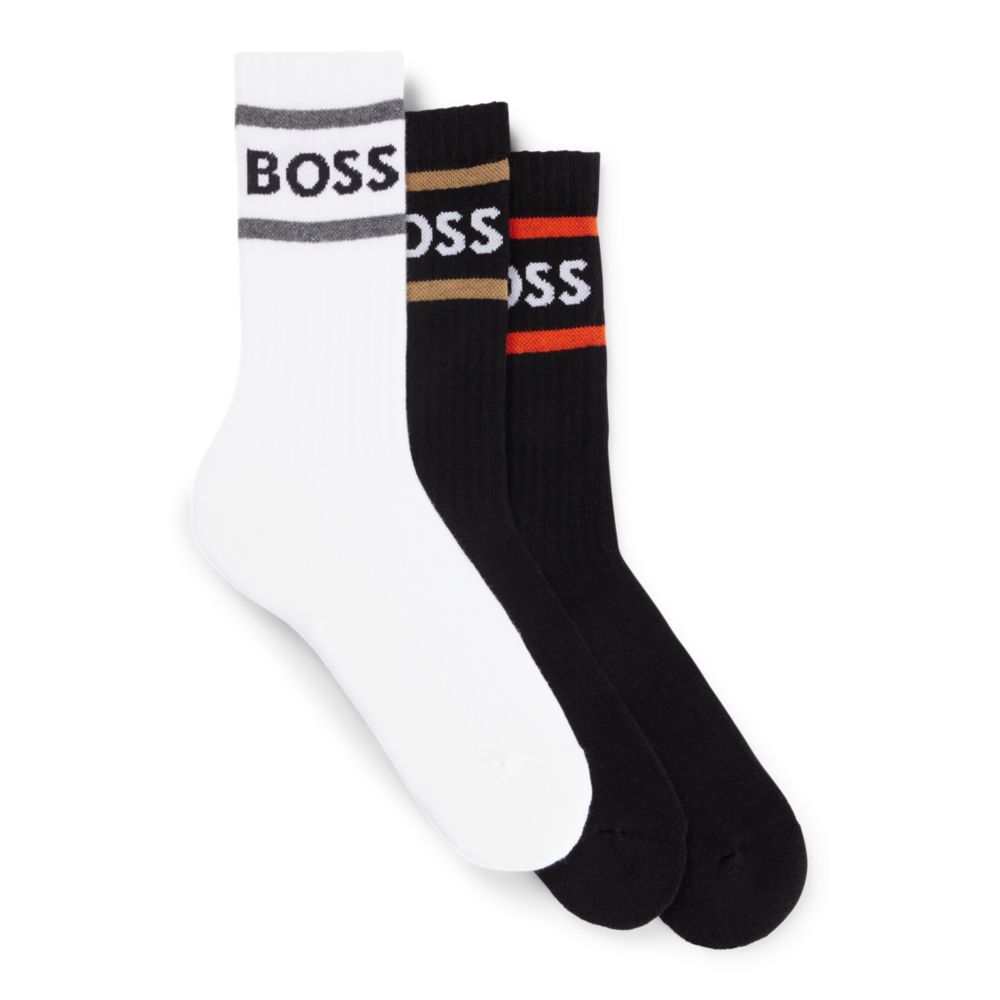 Three-pack of short socks with stripes and logo