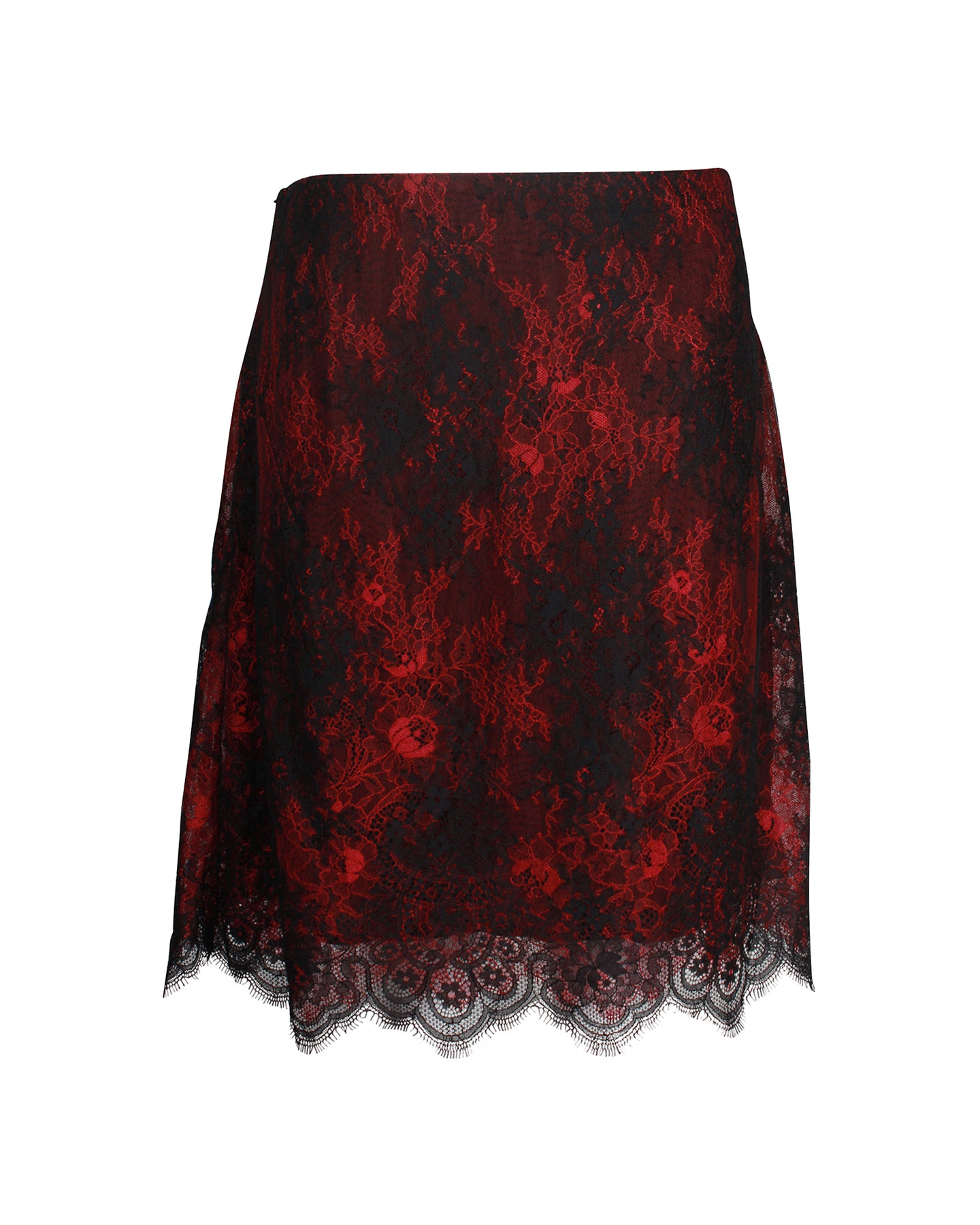 Alexan­der Mc­Queen Lace Pencil Skirt in Red Nylon 7826370494524