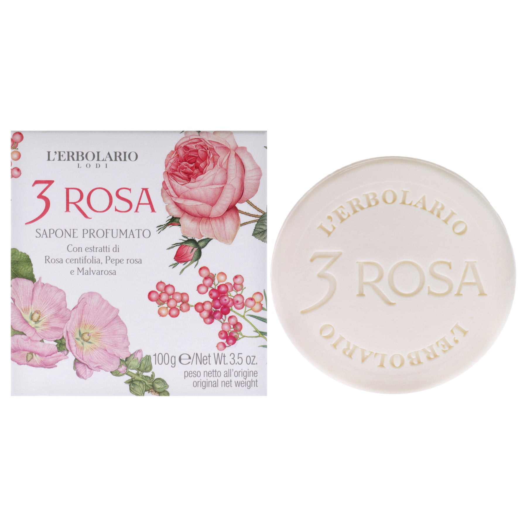 3 Rose Perfumed Bar Soap by LErbolario for Unisex - 3.5 oz Soap 7831107534908