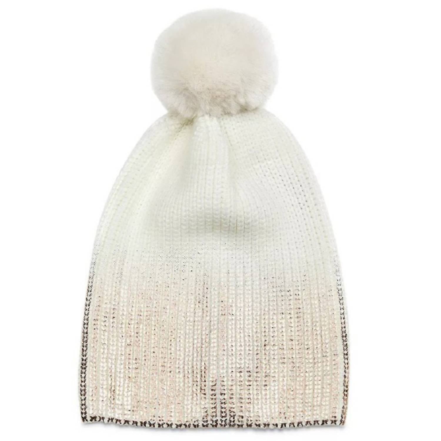 Women Gold Metallic Pom Pom Knit Hat Beanie One Size In Ivory Rose