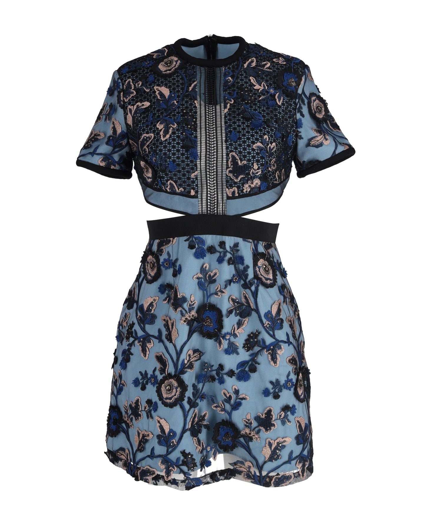 Self-Portrait Florence Floral-Embroidered Cutout Dress in Blue Polyester 7802205667388