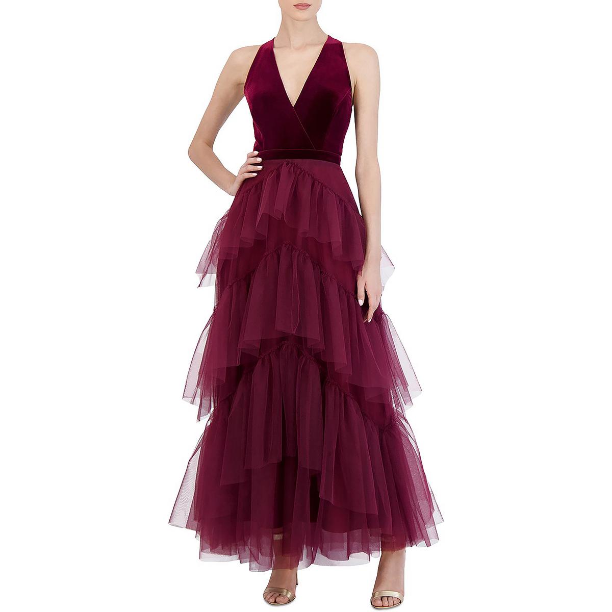 Tulle Tiered Sleeveless V-Neck Gown
