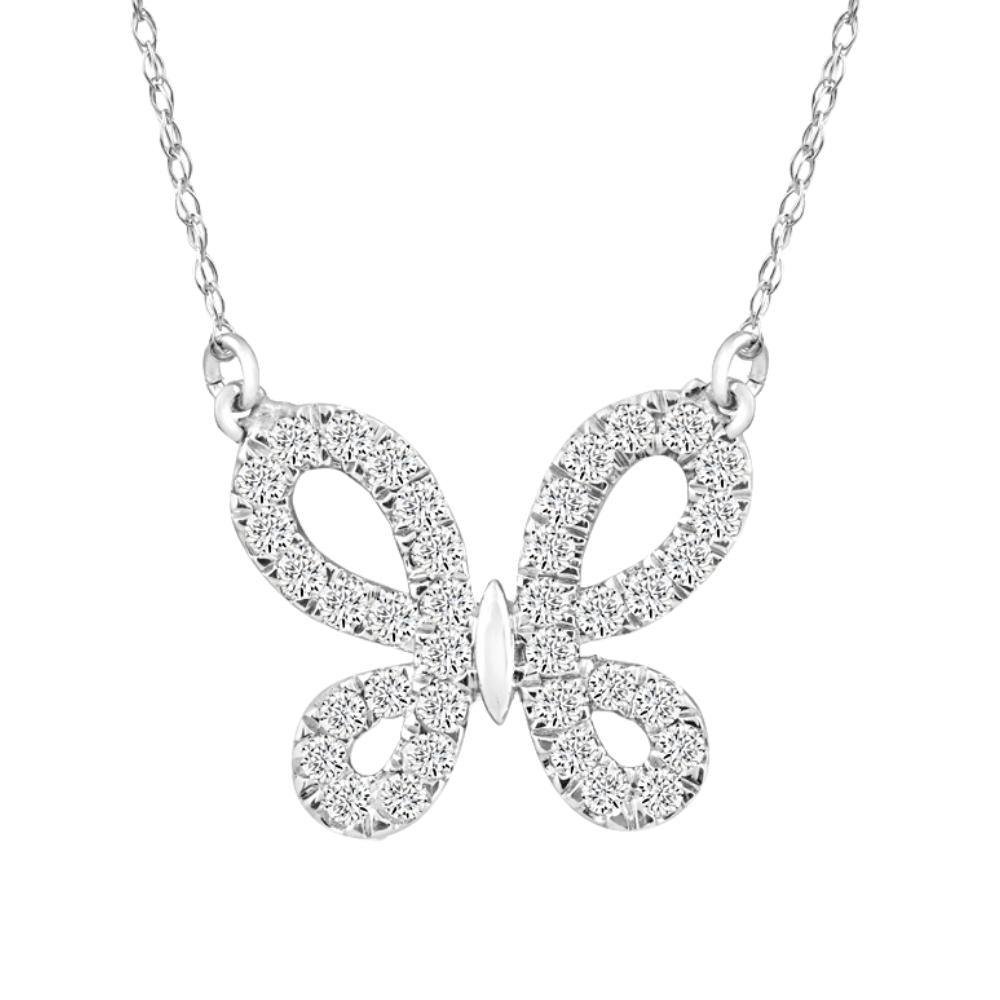 1/2Ct Natural Diamond Butterfly Pendant 10k White Gold Women's 18 7686617595964