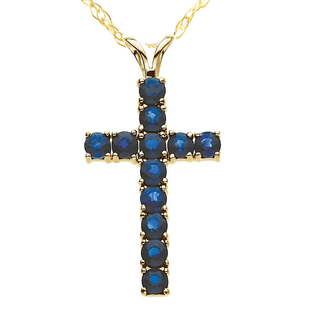1 1/5 Ct Genuine Blue Sapphire Cross Pendant Necklace 18 7686747422780