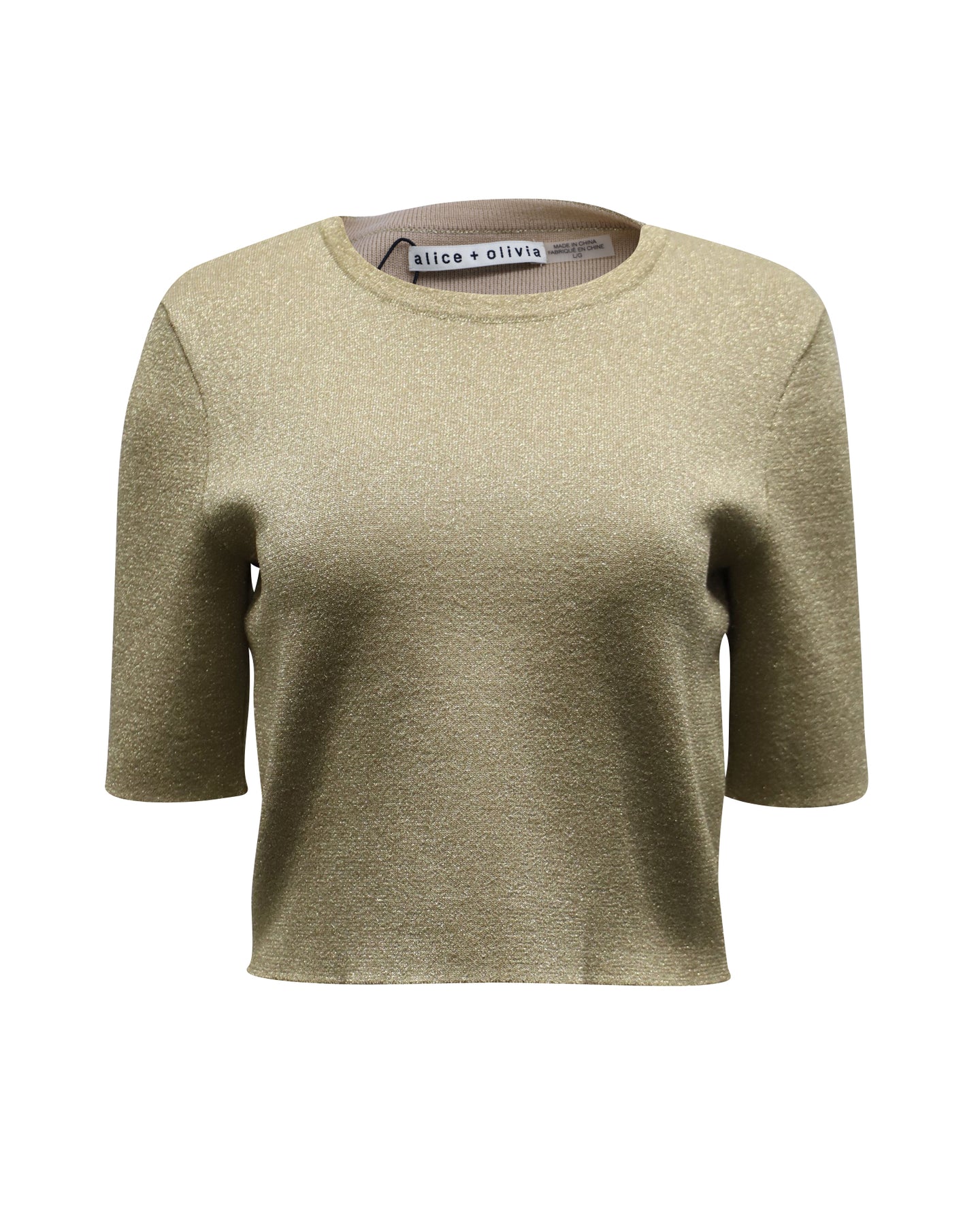 Alice & Olivia Ciara Crop Top in Gold Metallic Cotton 7771800272956