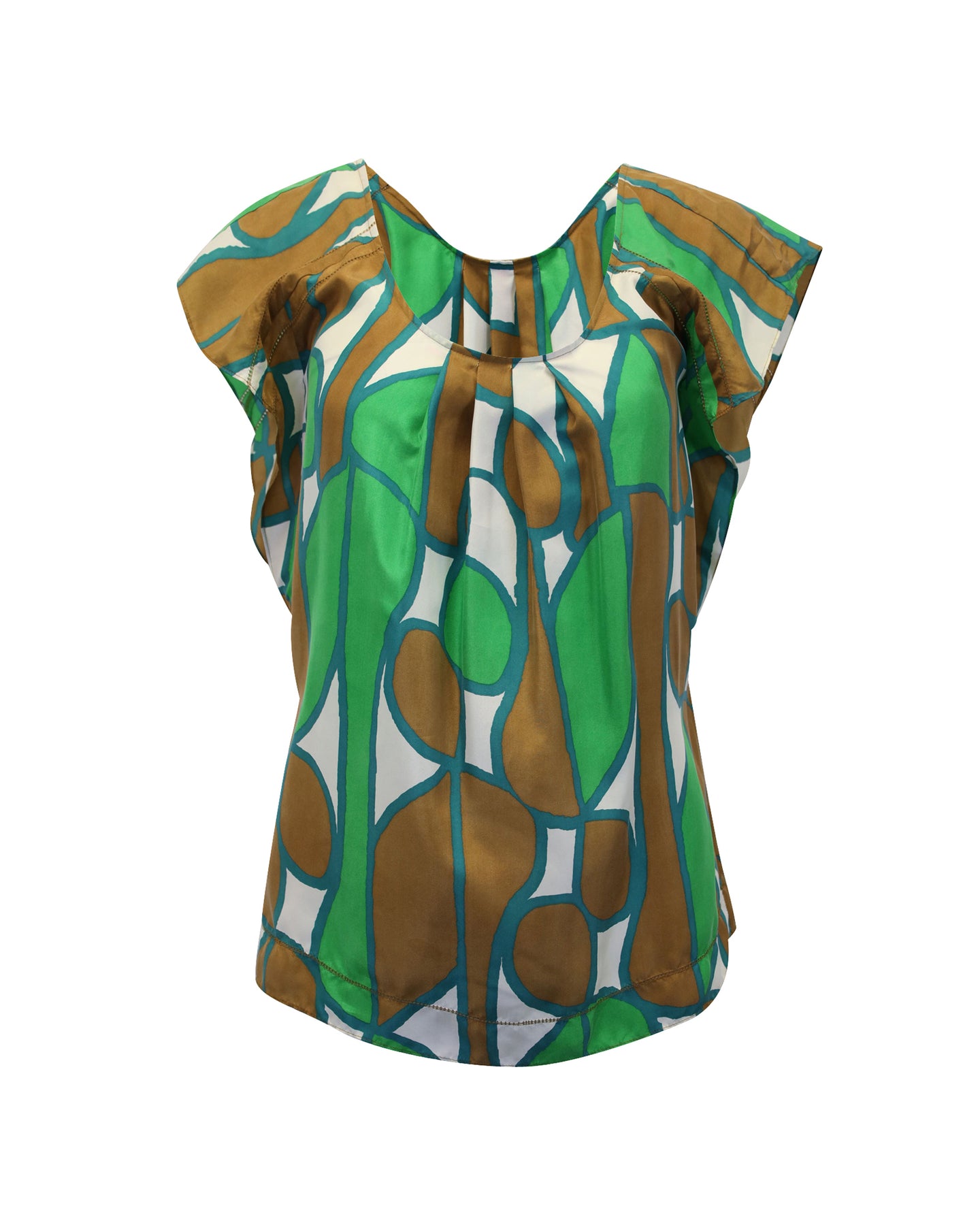 Diane Von Furstenberg Printed Scoop Neck Blouse in Green Silk
