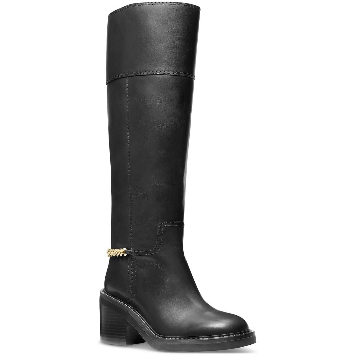 40F4CLMB5L Chain Leather Knee-High Boots